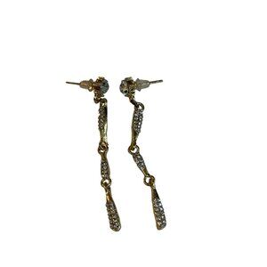 Goldtone Dangle Earrings Clear Rhinestones 2.25 inches